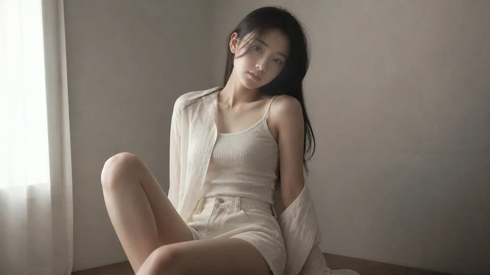 9:16 vertical — editorial portrait, single subject  soft black mist filter, subtle haze, gentle highlight bloom, muted tones  minimal indoor